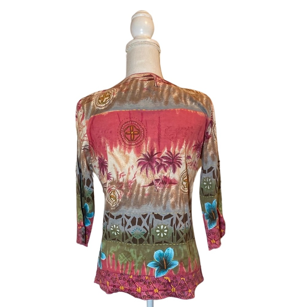 NWT Zashi Embellished 3/4 Sleeve sequin beaded knit top. 100% cotton. Medium. - Picture 3 of 5